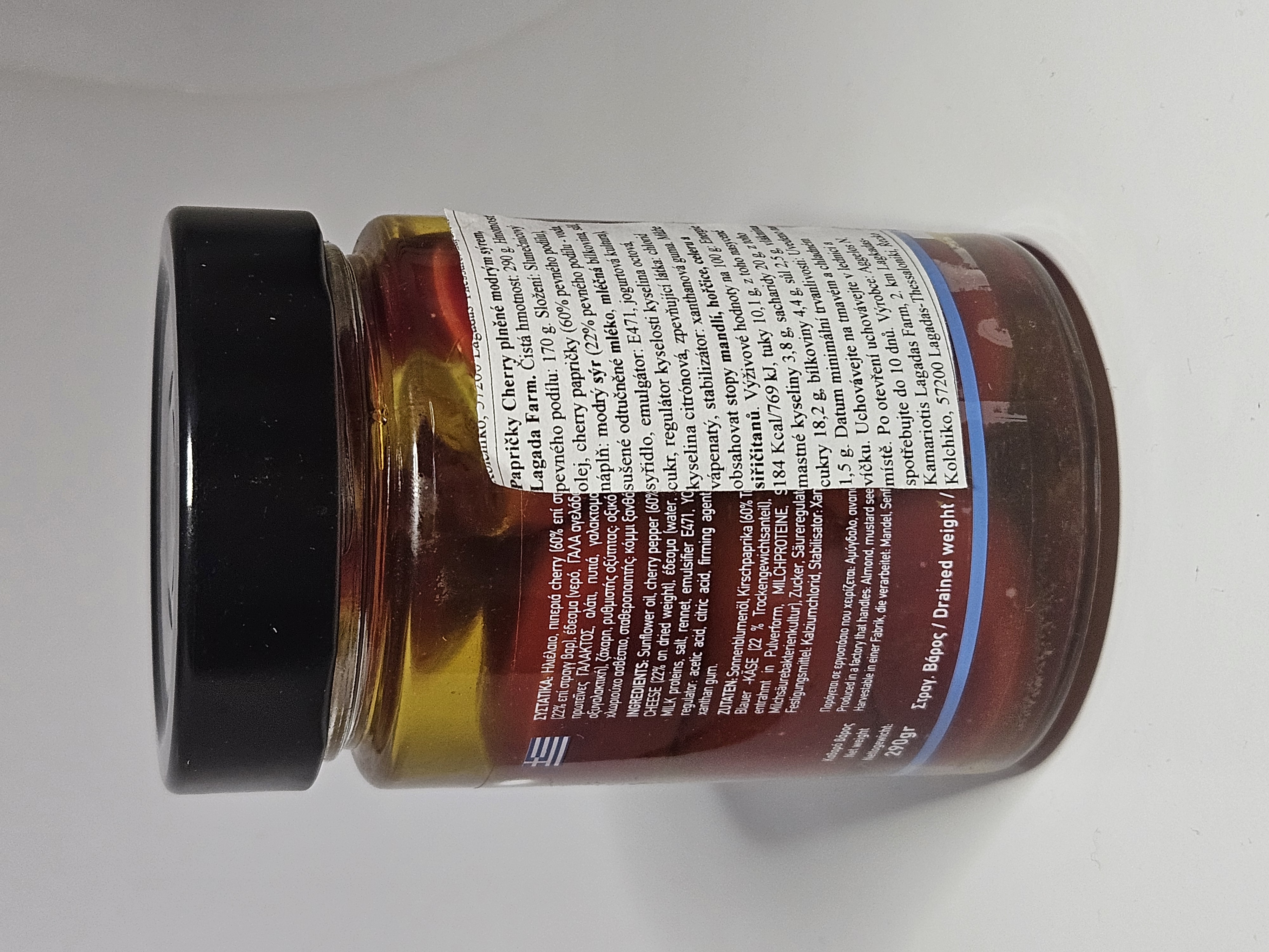 Papričky Cherry plněné modrým sýrem 290 g. Lagada Farm